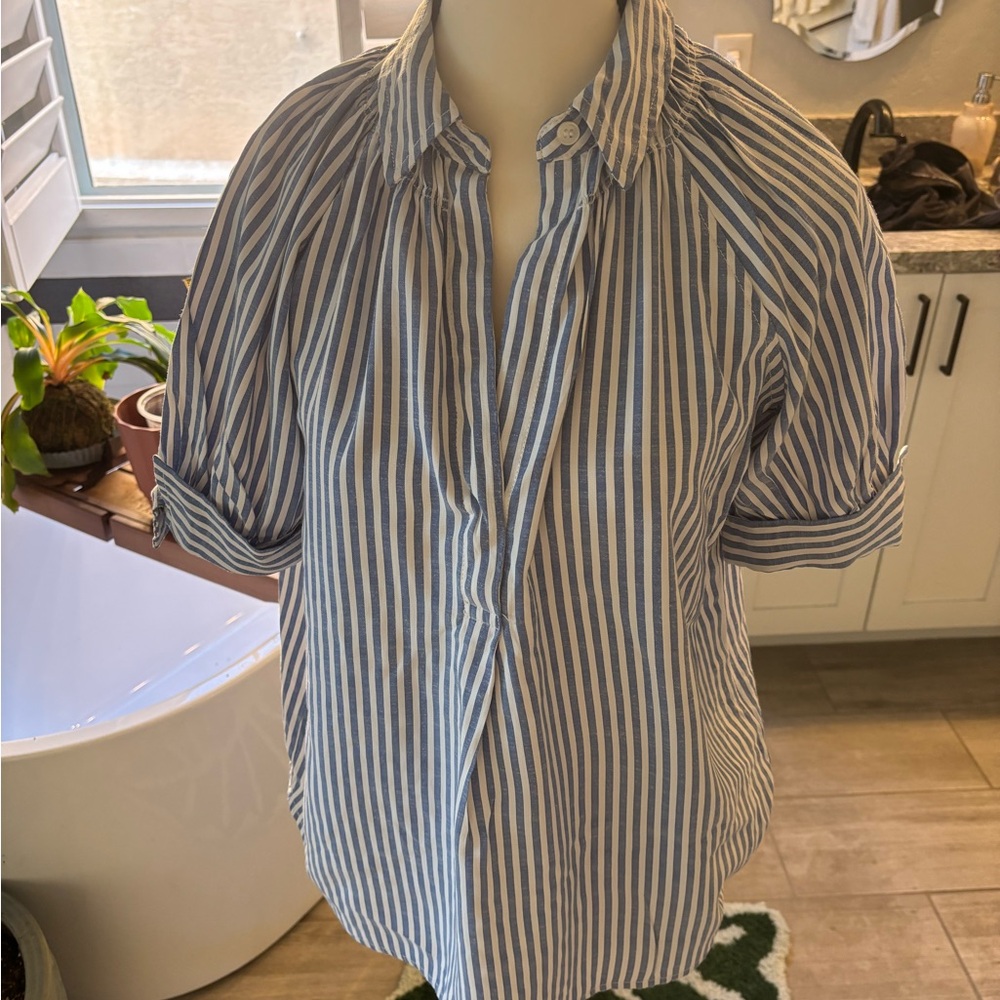 Max Studio Blue and White Striped Blouse